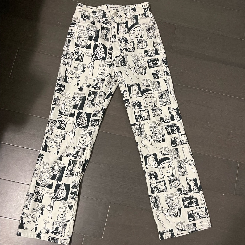 Reformation Newsprint High Rise Straight Jeans